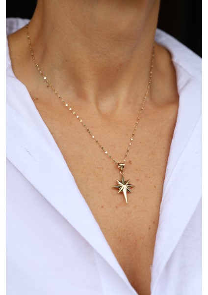 14 Ayar Altın Bombeli Yuvarlak Kenar Detaylı Kutup Yıldızı Kolye Ucu-3 fiyatları