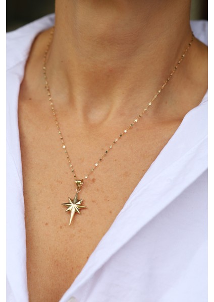 14 Ayar Altın Bombeli Yuvarlak Kenar Detaylı Kutup Yıldızı Kolye Ucu-3 fırsatları