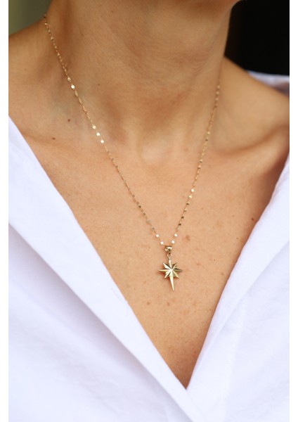 14 Ayar Altın Bombeli Yuvarlak Kenar Detaylı Kutup Yıldızı Kolye Ucu-2 fırsatları