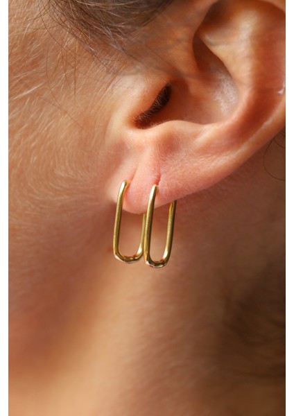 14 Ayar Altın Yuvarlak Kenarlı Uzun Ataç Küpe modelleri