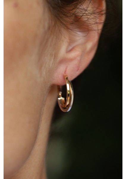 14 Ayar Altın Iki Renk Sarmal Kalemli Halka Küpe