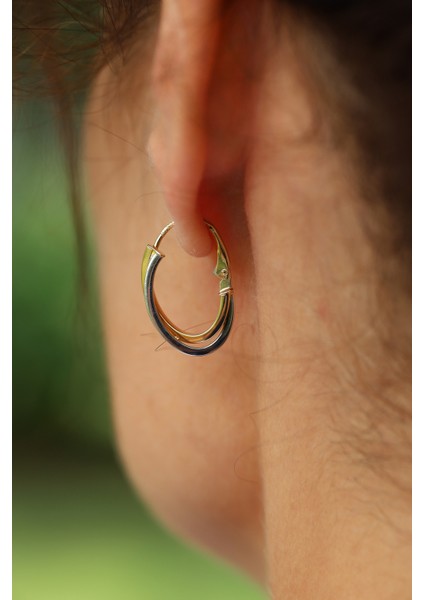 14 Ayar Altın Iki Renk Sarmal Kalemli Halka Küpe modelleri