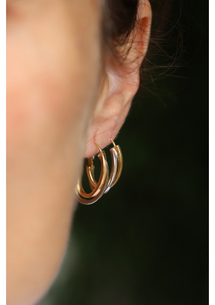 14 Ayar Altın Iki Renk Sarmal Kalemli Halka Küpe fırsatları