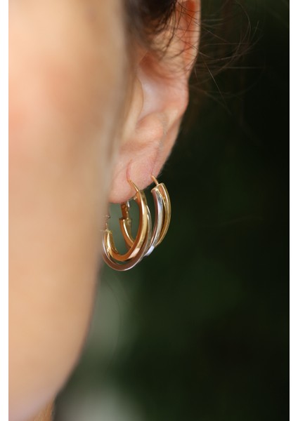 14 Ayar Altın Iki Renk Sarmal Kalemli Halka Küpe indirimleri