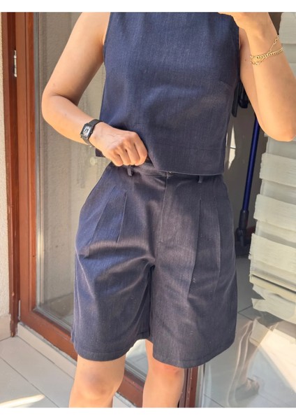 Marka Denim Kolsuz Bluz ve Şehir Boy Şort Ikili Takim modelleri