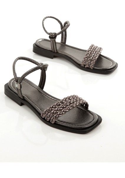 MİA026-1550 Kadın El Örgülü Abiye Günlük-Düğün-Eğlence-Platin Tatil Terliği modelleri