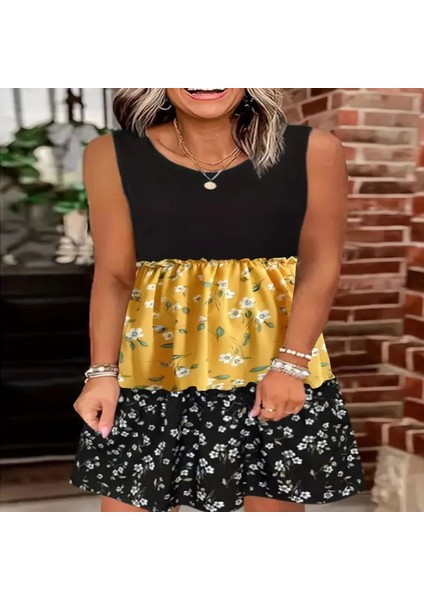 Kadın Askılı Yuvarlak Yaka Çiçek Baskılı Salaş Süprem Elbise modelleri