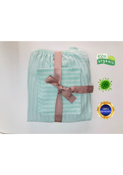 Çiftt Kişilik Lastikli Yastıklı Pamuk Nevresim Çarşaf Takımı Cizgili Pamuk Saten 160 x 200