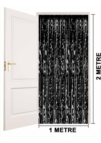 Siyah Renk Ekstra Metalize Parlak Saçaklı Arka Fon Perde İthal 1x2 Metre fırsatları