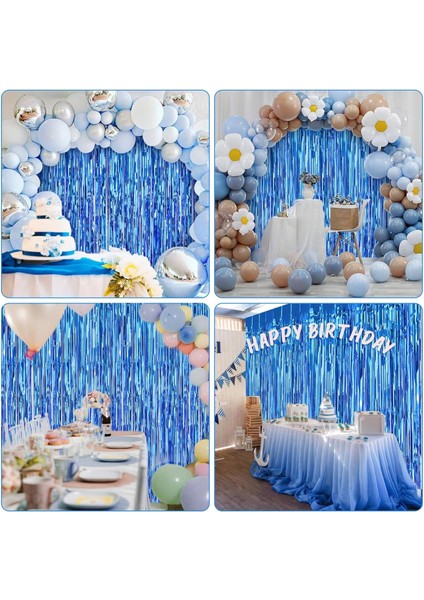 Mavi Renk Ekstra Metalize Parlak Saçaklı Arka Fon Perde İthal 1x2 Metre fırsatları