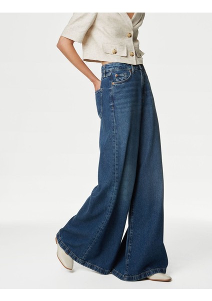 Lyocell™ Yüksek Bel Palazzo Jean Pantolon fırsatları