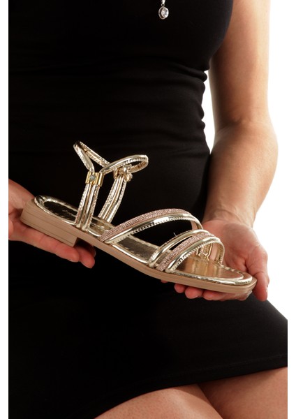 MİA026-1512 Kadın Taşlı Abiye Günlük-Düğün-Eğlence-Platin Tatil Sandaleti