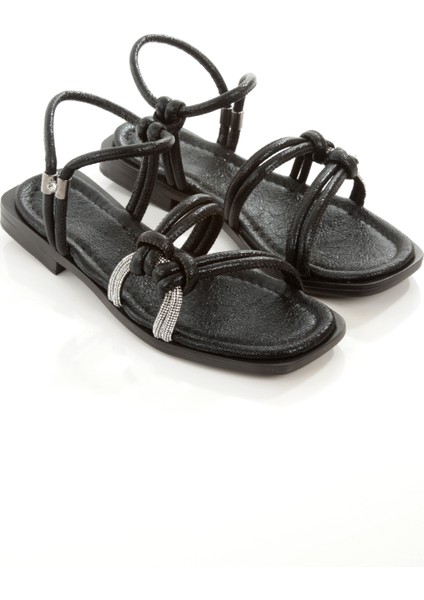 MİA026-1571 Kadın Taşlı Abiye Günlük-Düğün-Eğlence-Siyah Kırışık Rugan Tatil Sandaleti fırsatları