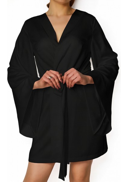 Kadın Beyaz Saten Kuşaklı Sabahlık Kimono – Geniş Kol, Zarif ve Şık fiyatları