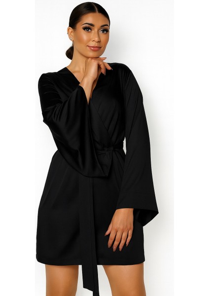 Kadın Beyaz Saten Kuşaklı Sabahlık Kimono – Geniş Kol, Zarif ve Şık modelleri