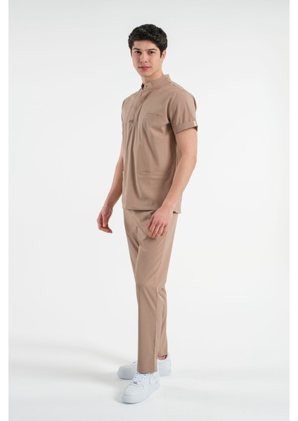 Lizy Matheo Erkek Düğmeli Hakim Yaka Hemşire Doktor Üniforma Takım Scrubs Takım Hastane Forması