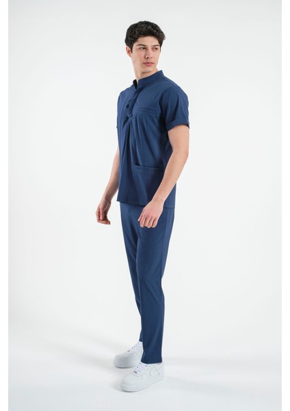 Lizy Matheo Erkek Düğmeli Hakim Yaka Hemşire Doktor Üniforma Takım Scrubs Takım Hastane Forması
