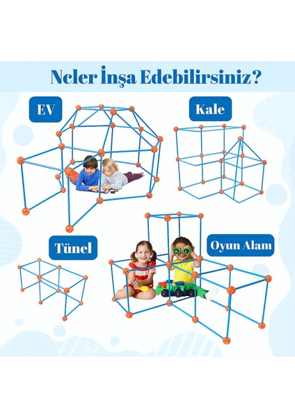 Zeka Geliştirici 200 Parça Oyun Çadırı Eğitici Çocuk Oyuncak Renkli 3 Boyutlu Kale Yapı Seti modelleri