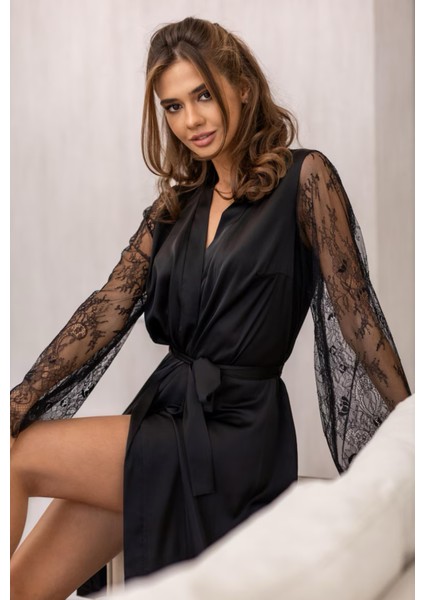 Kadın Saten Dantel Detaylı Kimono Sabahlık – Kuşaklı ve Zarif indirimleri
