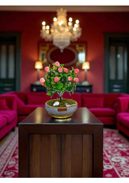 -Beton Saksıda Yapay Şeftali Ağacı Bonsai Ofis Salon Cafe modelleri