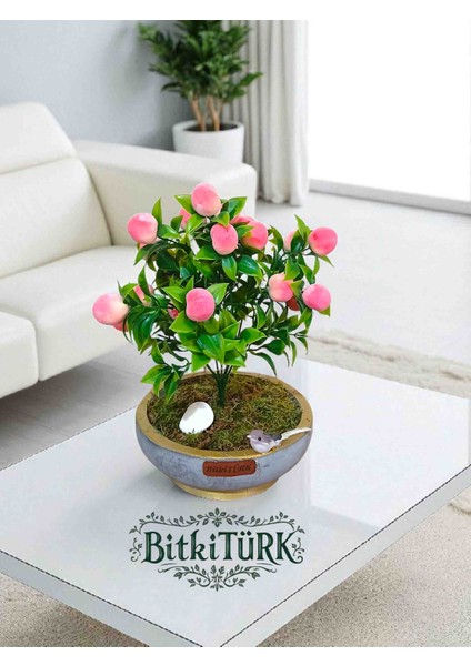 -Beton Saksıda Yapay Şeftali Ağacı Bonsai Ofis Salon Cafe fırsatları