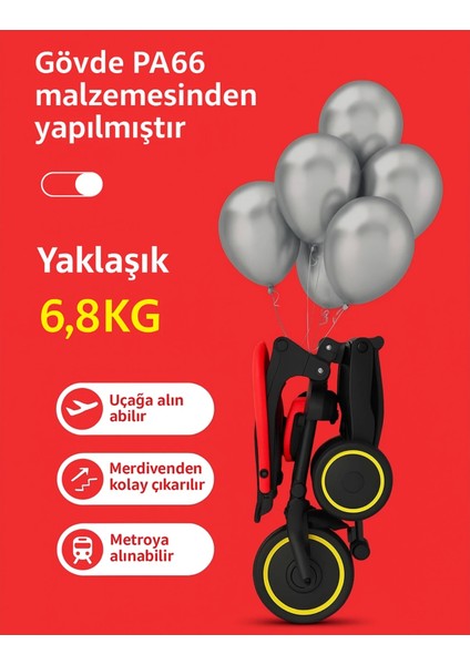 Ebeveyn Kontrollü 3 Tekerlekli Katlanabilir Bisiklet | Kırmızı fiyatları