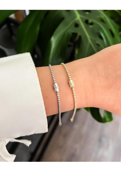 Zirkon Taşlı Silindir Detaylı Su Yolu Bileklik