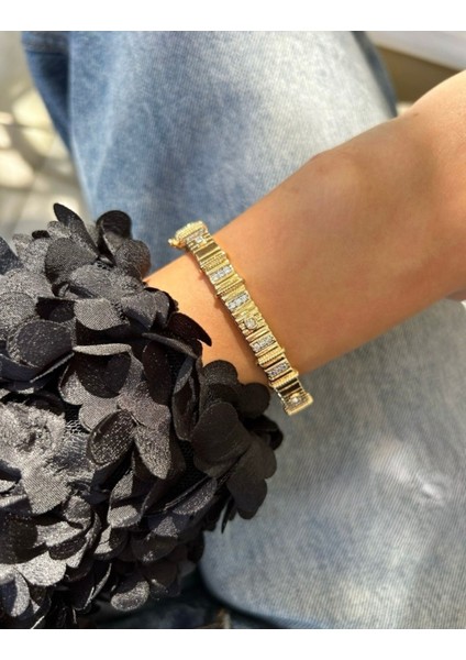 Gold Zirkon Taşlı Kelepçe