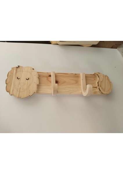 Aslan Başlı Figürlü Askılık, Çocuk Odasına Askılık, Ahşap Duvar Rafı, One Size