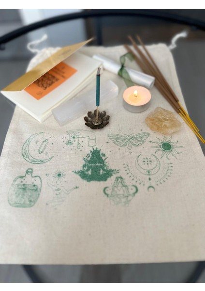 Bolluk Frekansı Ritüel Seti | Sitrin & Selenit Taşı, Tarçın Tütsü, Mum, Meditasyon Koleksiyon Çantası