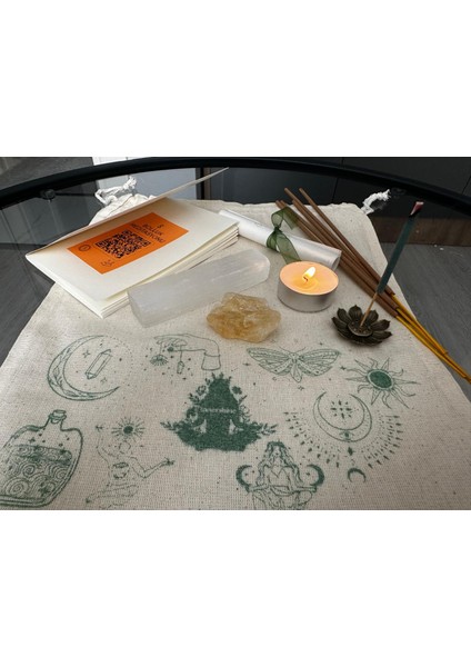 Bolluk Frekansı Ritüel Seti | Sitrin & Selenit Taşı, Tarçın Tütsü, Mum, Meditasyon Koleksiyon Çantası