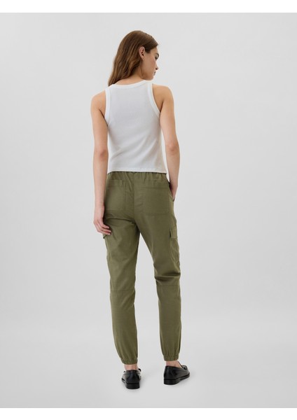 Kadın Haki Twill Jogger Kargo Pantolon indirimleri