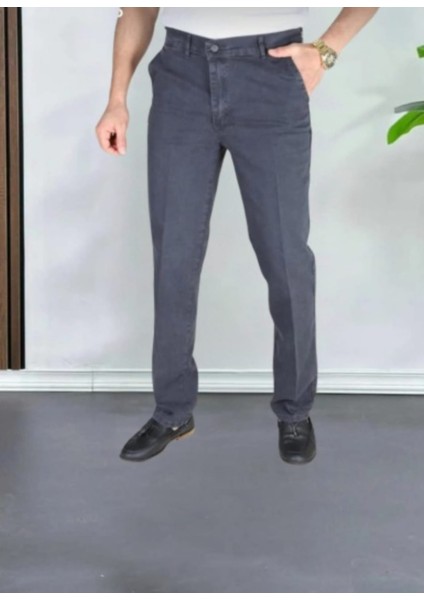 Klasik Kesim Siyah Likralı Erkek Yan Cepli Klasik Kot Pantolon Likralı Yuksek Bel