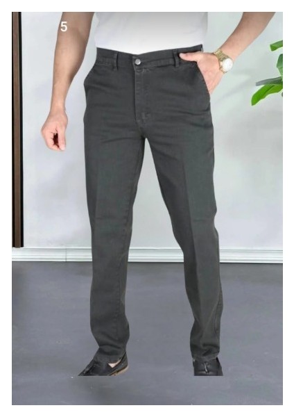 Klasik Kesim Siyah Likralı Erkek Yan Cepli Klasik Kot Pantolon Likralı Yuksek Bel