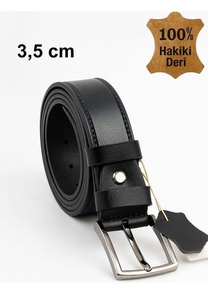 %100 Hakiki Deri Çocuk Kemeri 3.5cm Siyah Klasik