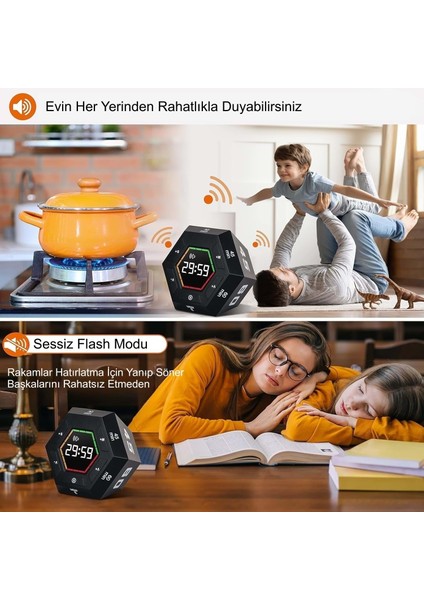 Altıgen Dijital Geri Sayım Zamanlayıcı LED Ekranlı Görsel Zaman Kontrol Mutfak Ders Mıknatıslı modelleri
