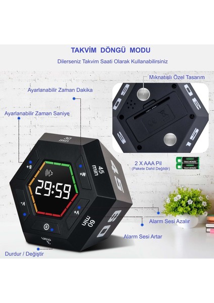 Altıgen Dijital Geri Sayım Zamanlayıcı LED Ekranlı Görsel Zaman Kontrol Mutfak Ders Mıknatıslı fırsatları