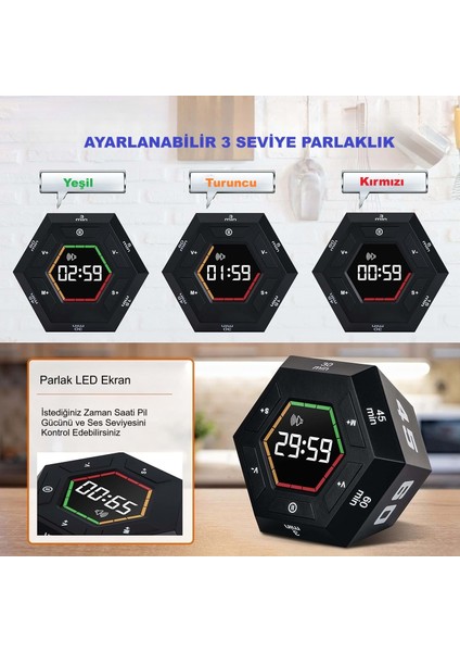 Altıgen Dijital Geri Sayım Zamanlayıcı LED Ekranlı Görsel Zaman Kontrol Mutfak Ders Mıknatıslı indirimleri