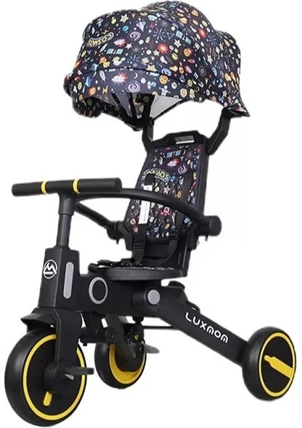 Katlanabilir Çift Yönlü Ebeveyn Kontrollü Çocuk Bisikleti | Figürlü Siyah