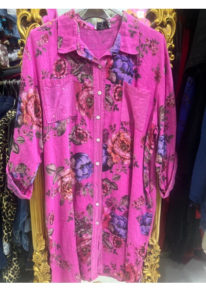 Kadın Pul Payet Detaylı Italyan Keten Tunik