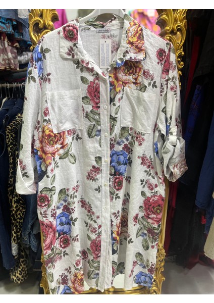 Kadın Pul Payet Detaylı Italyan Keten Tunik