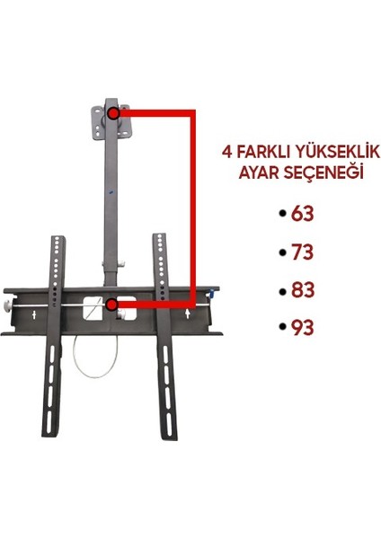 fenoti 65" Inç - 165 Ekran Tv- Lcd-Led-Monitör Televizyon Hareketli Tavan Askı Aparatı