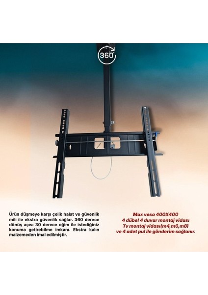 axen 42" Inç - 106 Ekran Tv- Lcd-Led-Monitör Televizyon Hareketli Tavan Askı Aparatı fiyatları