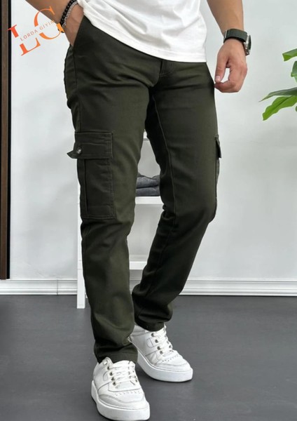Erkek Kot Panyalon Kargo Cepli Yuksek Bel Dume Fermuar Esnek Likralı Comando