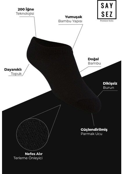 Bambu Erkek Sneaker Siyah-Beyaz-Laci-Füme Çorap Dikişsiz Görünmez Bilekte Spor Çorap Premium 4'lü modelleri