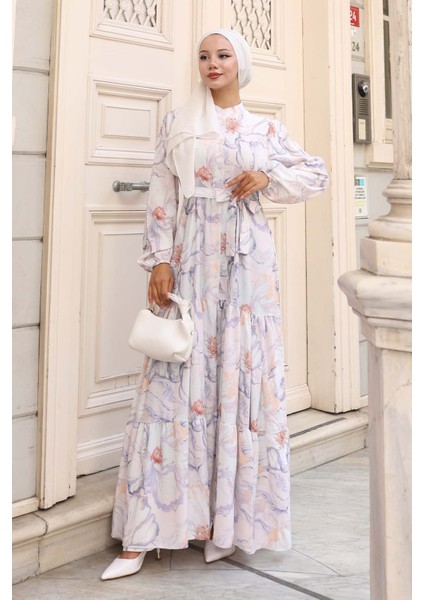 Desenli Tesettür Elbise