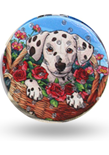 Büro Ev Ofis Kişisel Hediyesi Için 7cm Yuvarlak Köpek Tasarım Taşlı Ince El Aynası