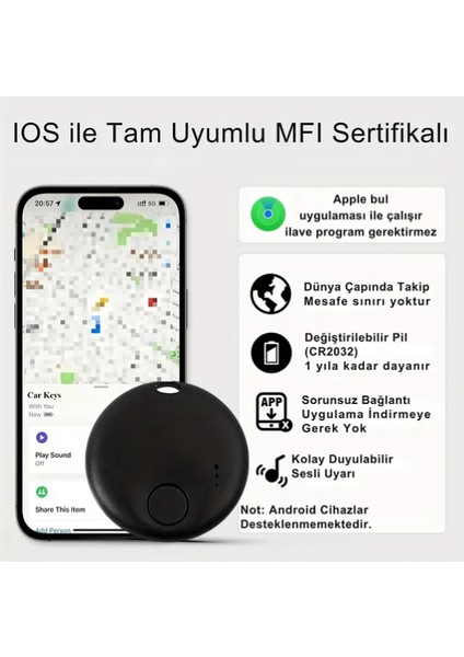 Takip Cihazı Ios Apple Uyumlu Mfı Sertifikalı N Tag Airtag Apple Bul ile Çalışır