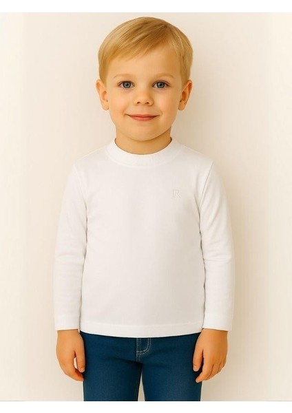 Çocuk Pamuklu Basic Yarım Dik Yaka Uzun Kollu T-Shirt