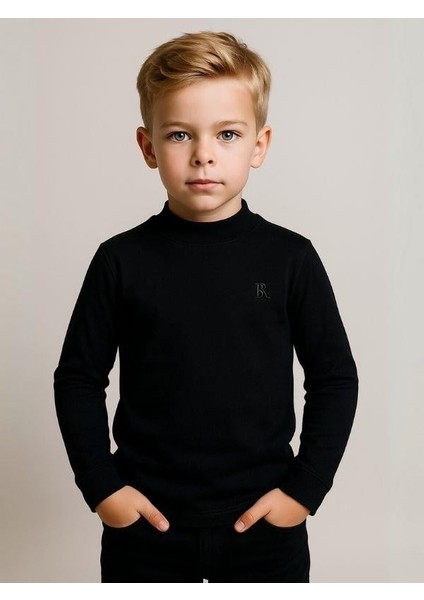 Çocuk Pamuklu Basic Yarım Dik Yaka Uzun Kollu T-Shirt